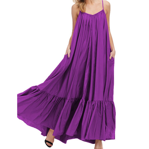 Purple Spaghetti Straps Pocket Casual Dress TQK311391-8
