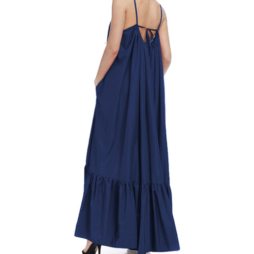 Navy Blue Spaghetti Straps Pocket Casual Dress TQK311391-34