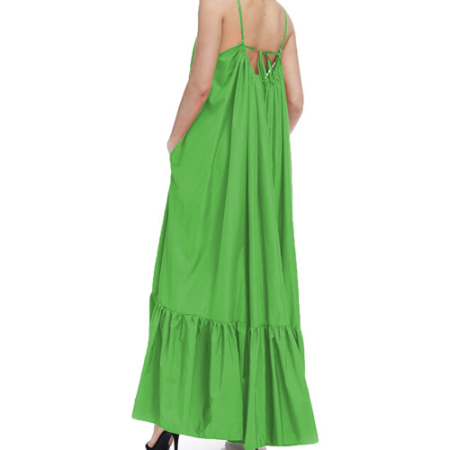 Green Spaghetti Straps Pocket Casual Dress TQK311391-9