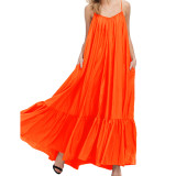 Orange Spaghetti Straps Pocket Casual Dress TQK311391-14