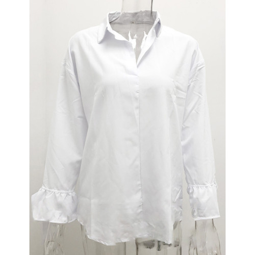 White Lace-up Cuffs Flare Sleeve Blouse TQX221061-1