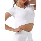 White Zipper-up Sportswear Short Sleeve Yoga Top TQX210196-1