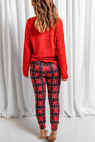 Red XOXO Heart Print Top and Plaid Pants Lounge Wear LC15471-3