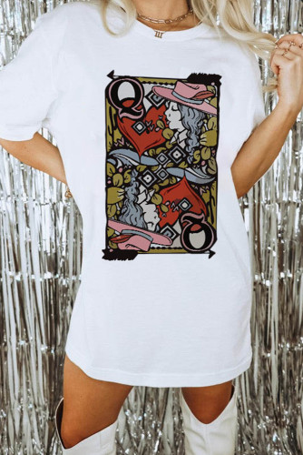 White Girly Poker Q Western Graphic T Shirt Dress LC6114252-1