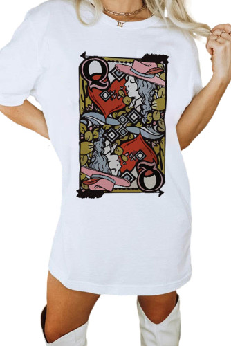 White Girly Poker Q Western Graphic T Shirt Dress LC6114252-1