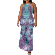Light Purple Printed Sleeveless Plus Size Maxi Dress TQK311425-38