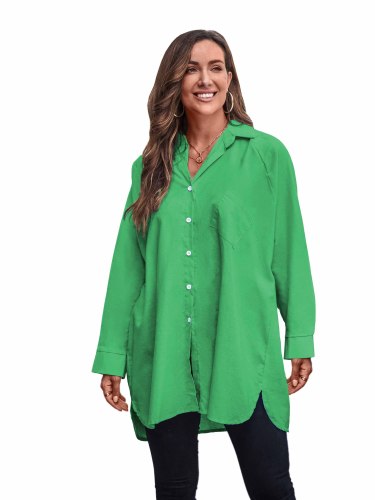 Green Back and Front Button Pocket Long Sleeve Shirt TQBA220729-9