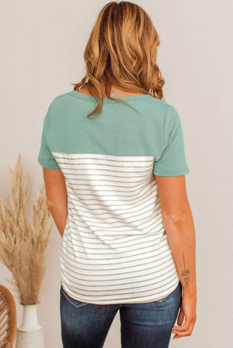 Green  Contrast Striped Plus Size Short Sleeve Tee PL251557-9