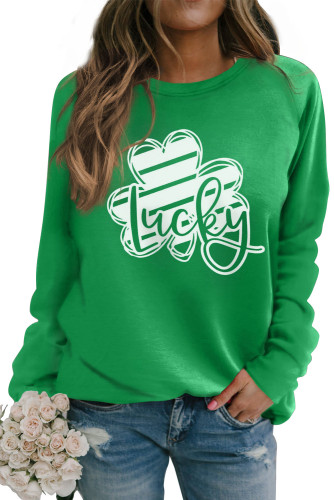Green Lucky Clover Graphic St Patricks Pullover Sweatshirt LC25314333-9