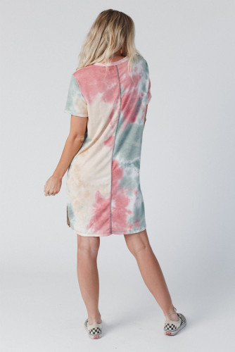 Multicolor Tie Dye Oversized Slit Tee Dress LC6113589-22