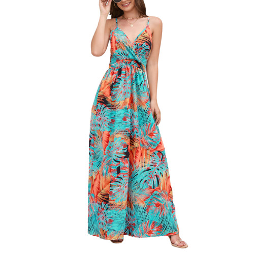 Orange Bohemia Print V Neck Maxi Dress TQK311457-14