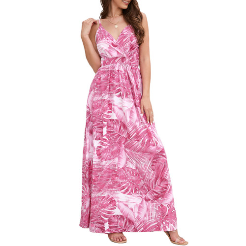 Pink Bohemia Print V Neck Maxi Dress TQK311457-10
