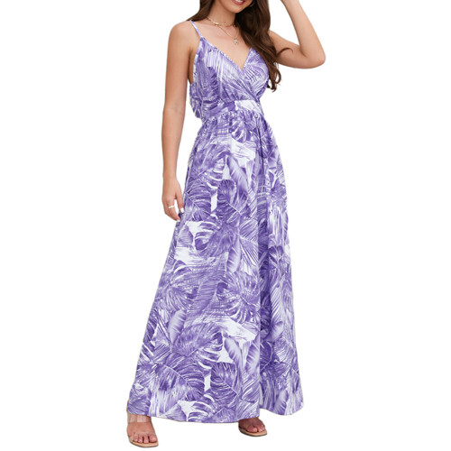 Purple Bohemia Print V Neck Maxi Dress TQK311457-8