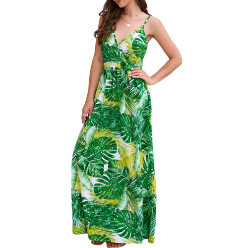 Green Bohemia Print V Neck Maxi Dress TQK311457-9
