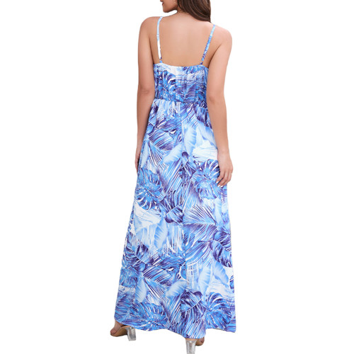 Light Blue Bohemia Print V Neck Maxi Dress TQK311457-30