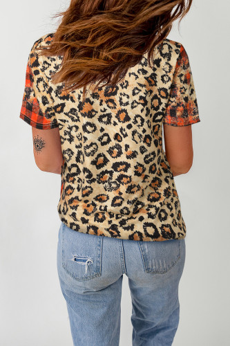 Leopard inked MAMA Leopard Plaid Print T Shirt LC25219704-20