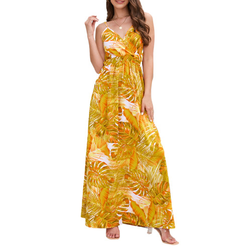 Yellow Bohemia Print V Neck Maxi Dress TQK311457-7