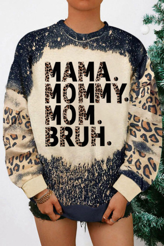 Black MAMA MOMMY MOM BRUH Bleached Tie-dye Pullover Sweatshirt LC25314340-2