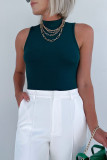 Black Ribbed Knit Mock Neck Sleeveless Bodysuit LC6421313-2