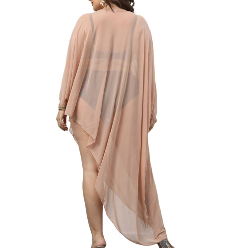 Apricot Irregular Hem 3/4 Sleeve Plus Size Kimono TQV650005-18