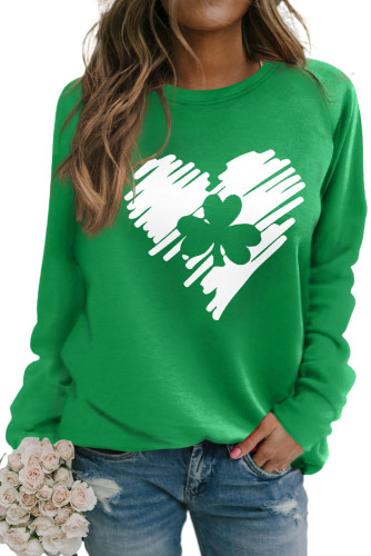 Green Heart Shaped Clover Print Long Sleeve Sweatshirt LC25314326-9