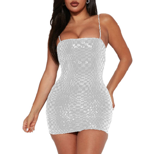White Sequined Slim Fit Bodycon Dress TQK311459-1