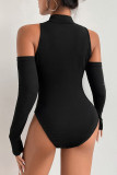 Black High Neck Cut Out Front Bodysuit LC6421167-2