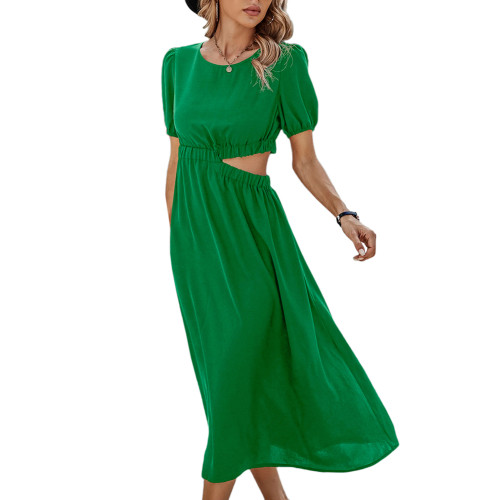 Green Cut-out Short Sleeve Casual Dress TQK311462-9