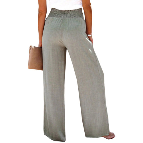 Pea Green Button Elastic High Waist Wide Leg Pants TQX511043-64