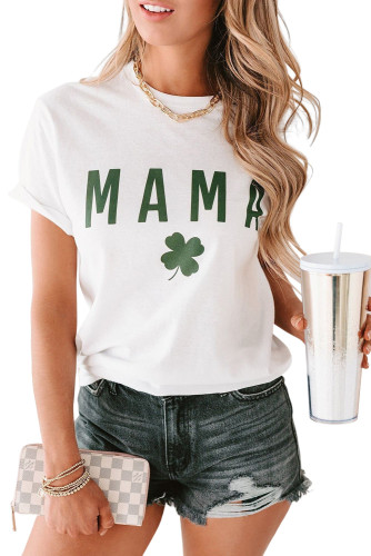 White MAMA Clover Print St Patrick’s Day T Shirt LC25219847-1