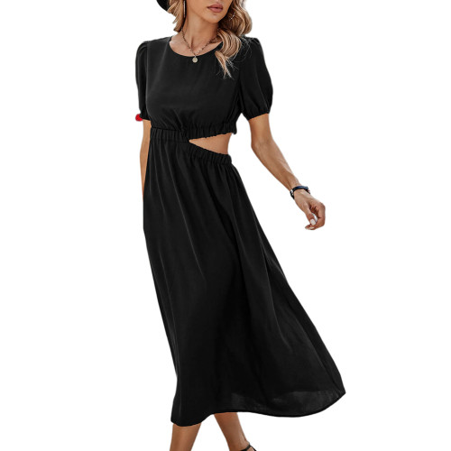 Black Cut-out Short Sleeve Casual Dress TQK311462-2