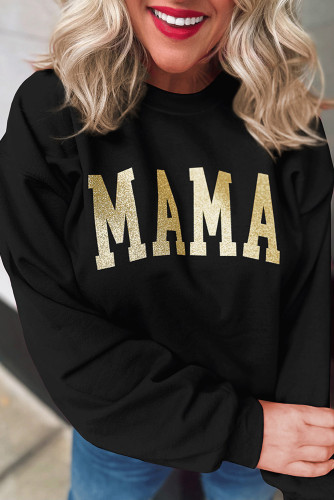 Black Glitter MAMA Graphic Pullover Sweatshirt LC25314341-2