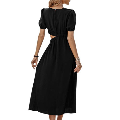 Black Cut-out Short Sleeve Casual Dress TQK311462-2