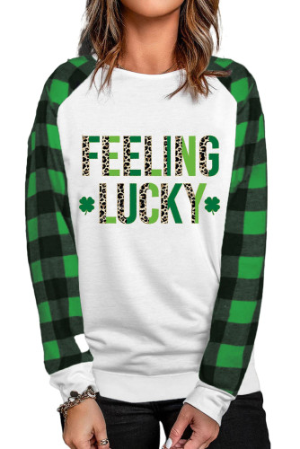 Green FEELING LUCKY Graphic Buffalo Plaid Top LC25314400-9