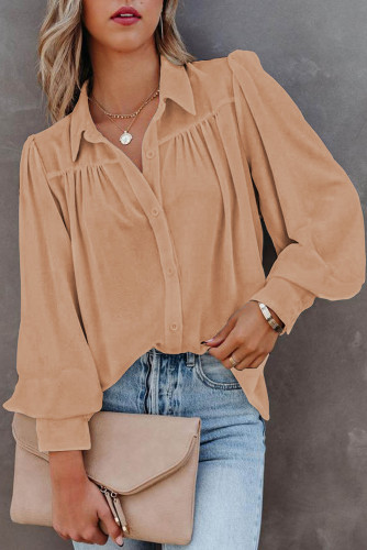 Khaki Solid Button-up Loose Long Sleeve Shirt LC2552187-16