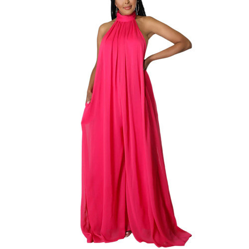 Rosy Halter Neck Backless Chiffon Wide Leg Jumpsuit TQK550351-6