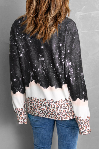 Black Lucky Clover Leopard Bleached Graphic Sweatshirt LC25314375-2