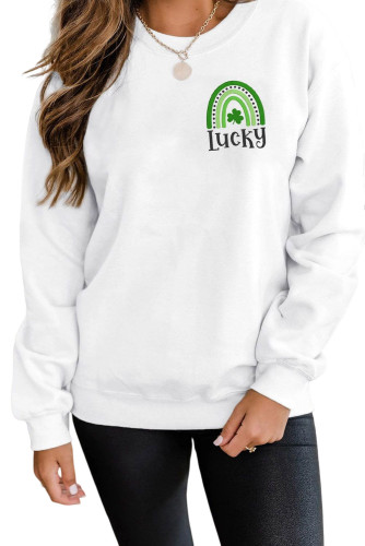 White Lucky Clover St Patrick Rainbow Graphic Sweatshirt LC25314373-1