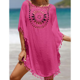 Rosy Crochet Tasseled Beach Cover-ups TQK311481-6
