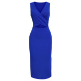 Blue V Neck Cut-out Sleeveless Bodycon Dress TQK311468-5