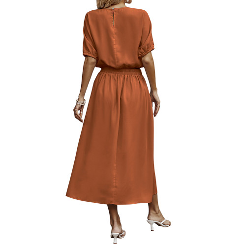 Orange Pleated Crop Top with Skirt Set TQX711094-14