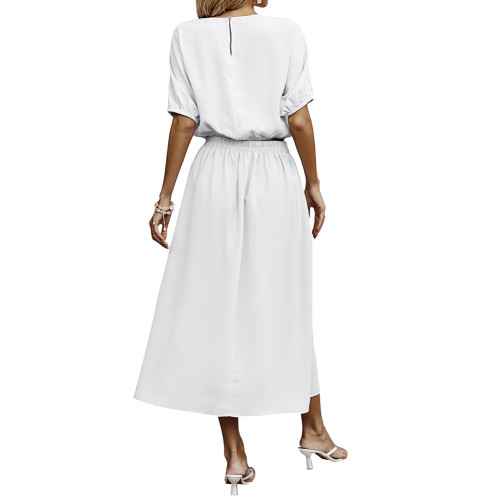 White Pleated Crop Top with Skirt Set TQX711094-1