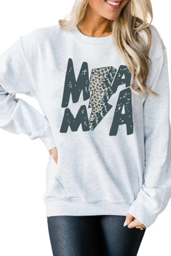 Gray MAMA Lightning Leopard Print Long Sleeve Sweatshirt LC25314499-11
