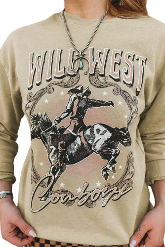 Khaki WILD WEST Rodeo Cowboy Graphic Sweatshirt LC25314510-16