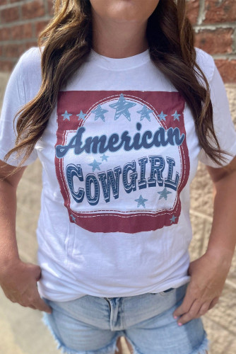 White American Cowgirl Star Graphic Print Crew Neck T Shirt LC25220261-1