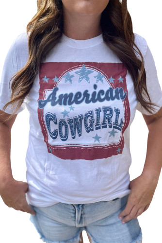 White American Cowgirl Star Graphic Print Crew Neck T Shirt LC25220261-1