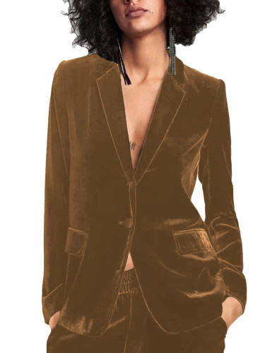 Brown Long Sleeve Velvet Women's Suit TE10023-17