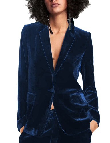 Navy Blue Long Sleeve Velvet Women's Suit TE10023-34