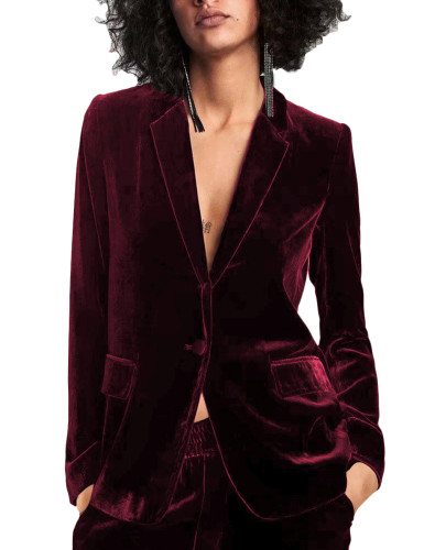 Burgundy Long Sleeve Velvet Women's Suit TE10023-23