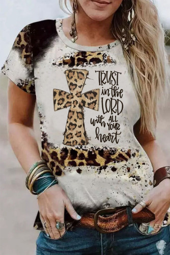 Leopard Western Cross Slogan Graphic Print Casual T Shirt LC25220292-20